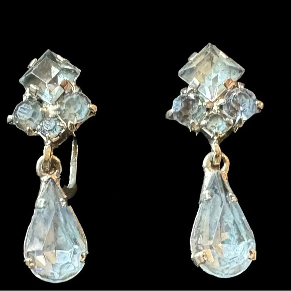 ANTIQUE | Austrian Crystal Screw-Back Drop Earrings - Mid 20th Century - Picture 2 of 4